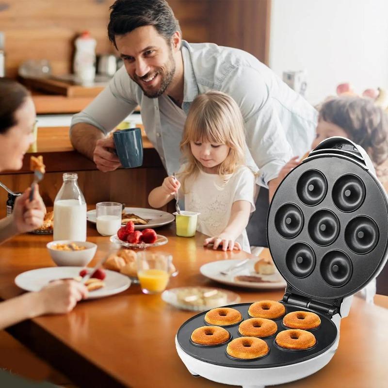 Mini Donut Maker Machine Non-stick Surface for Kids Breakfast Snack Desserts Makes 7 Doughnuts White Color Home Appliances