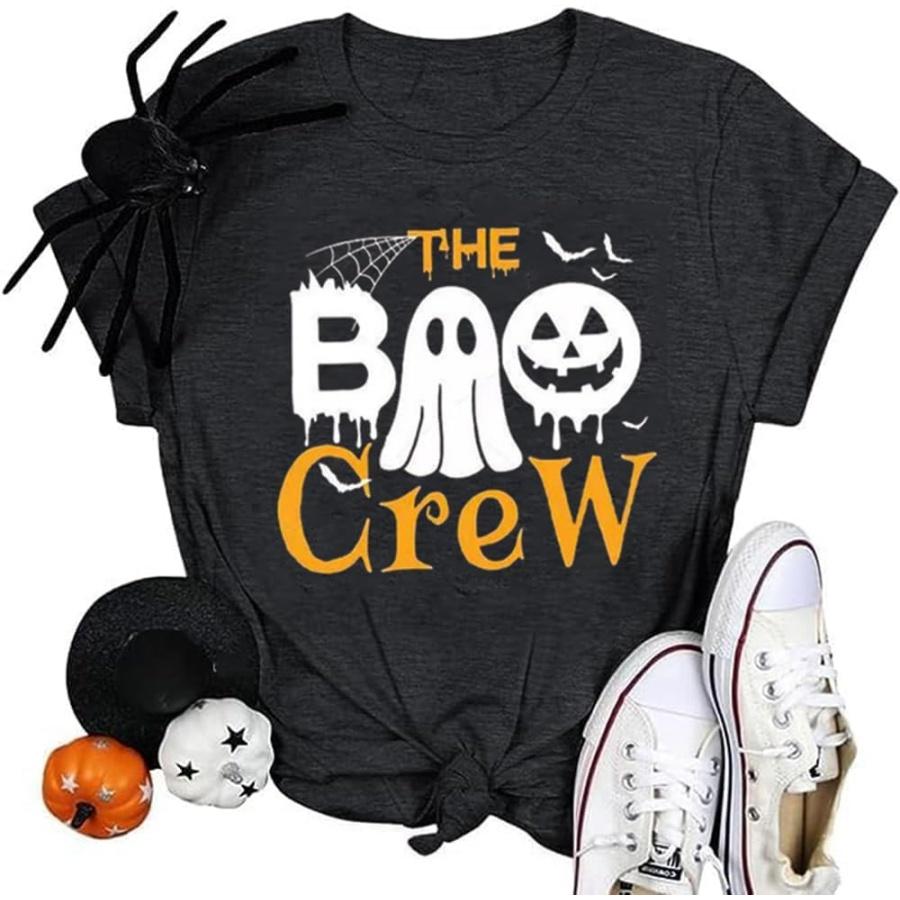 Halloween Shirts for Women Boo Crew Funny Ghost Graphic T Shirts S