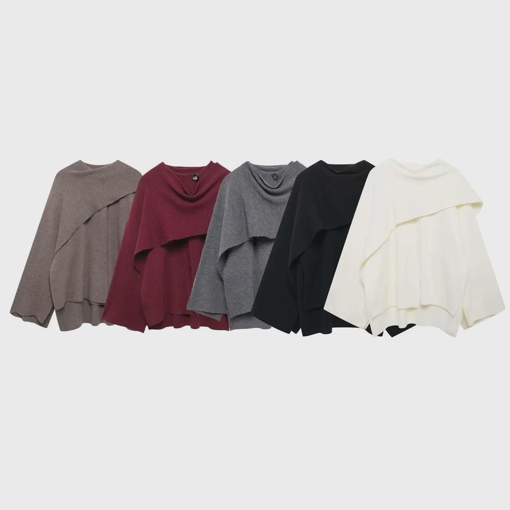 Women's Asymmetric Knitted Scarf Jacket - Fall/Winter 2025 European & American Style