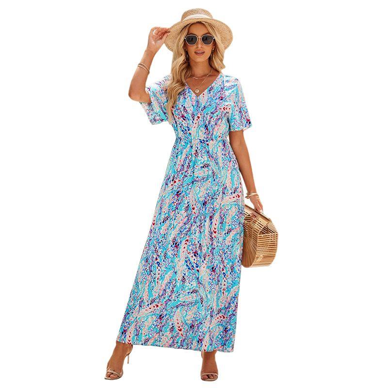 

Summer New Arrival V-neck Casual Heather Color with Short Sleeves Dress LC619636-Green S code fits (45.00 kg-55.00 kg