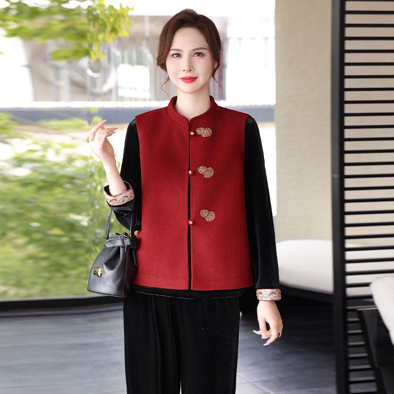 

Stylish Red Year of the Rat Suit: Elegant Two-Piece Vest Top for Middle-Aged and Elderly Women 3XL (Recommended 135-150 jin)