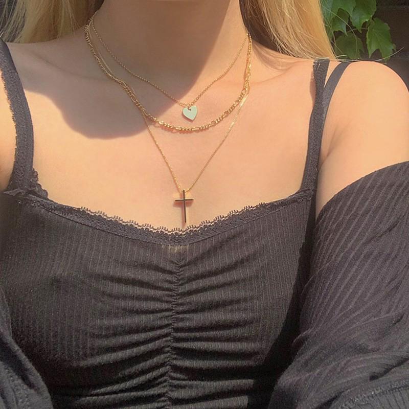Trend Sweet And Cool Artificial Diamond Cross Pendant Pearl Personality Cool Wild Collarbone Chain Necklace Gift
