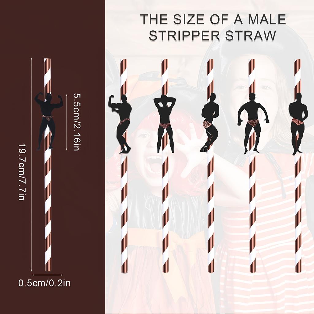 24pcs Single Party Straw Rose Golden Dancer Straw and Confetti Fun Adult Drinking Straw Bachelor Party Love Wedding Party Celebration Decor Elements