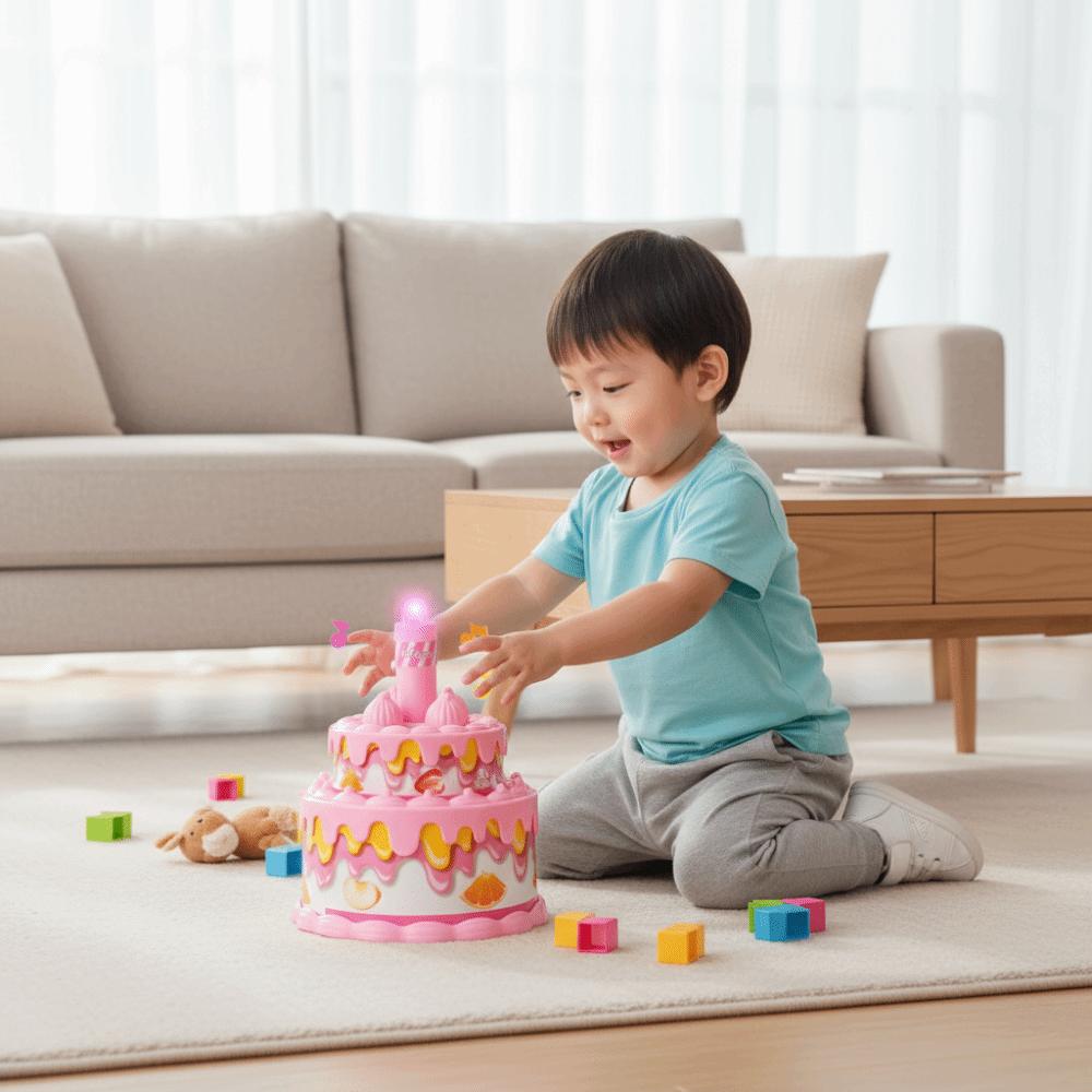 Pretend Play Birthday Cake Toy with Light Music Pretend Play Set Kawaii Early Education Princess Tea Time Toy Children's Toy