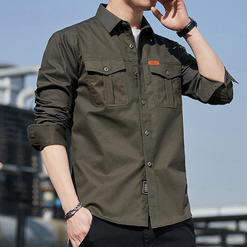 Long-sleeve Shirt for Men, Spring and Autumn, Pure Cotton Casual Jacket, Outdoor Work Shirt, Loose Fit, Plus Size Men's Top, Trendy