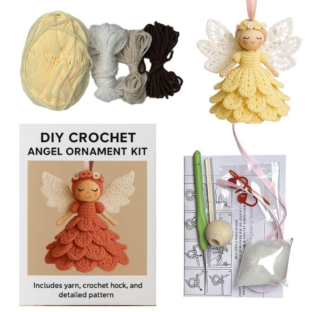 DIY Crochet Christmas Angels Xmas Tree Decorations, Unique Christmas Angels Gift Crochet Craft Kit with Yarn for Beginners