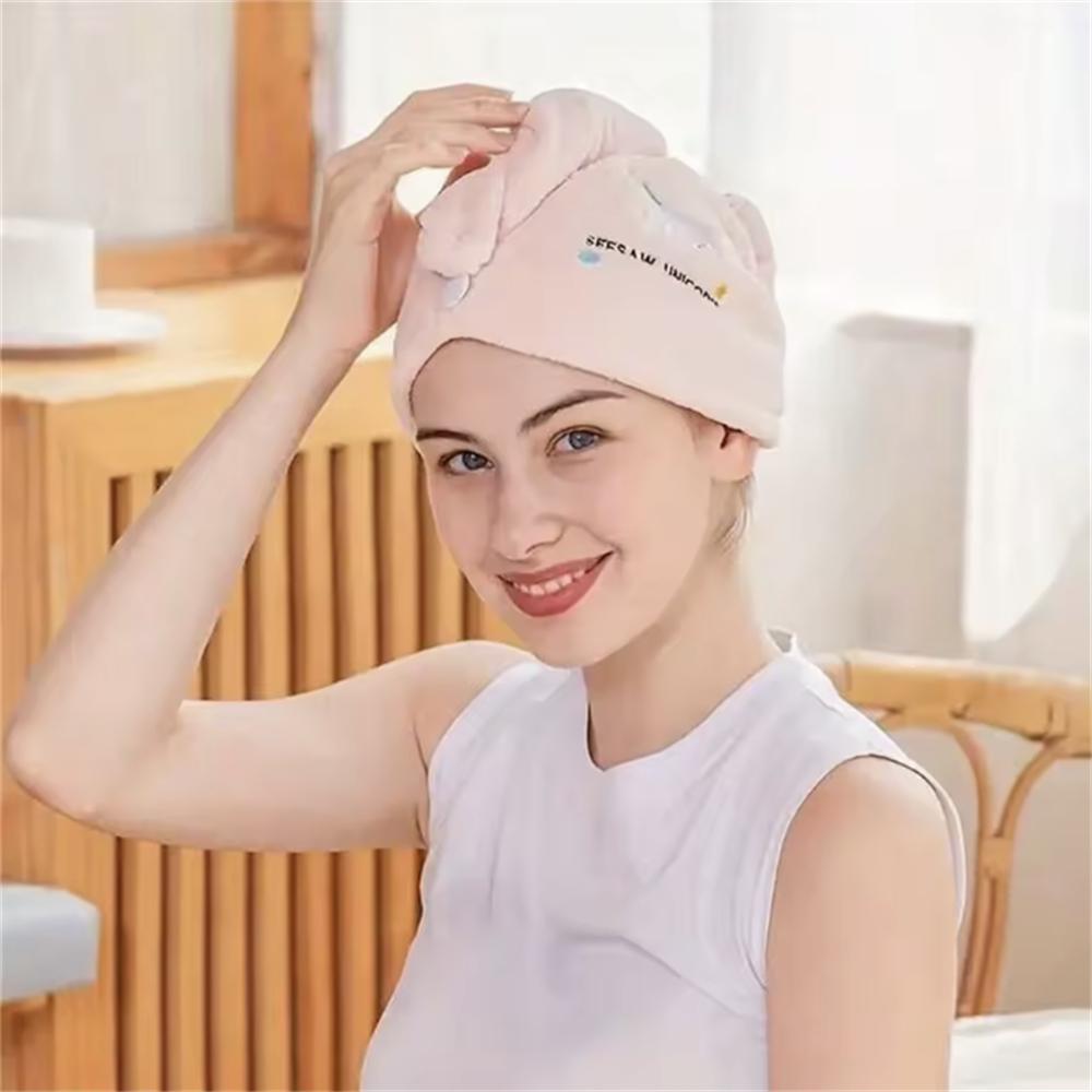 Magic Microfiber Shower Cap Embroidery Towel Bath Hats Dry Hair Cap Quick Drying Soft For Lady Turban Head 1PC