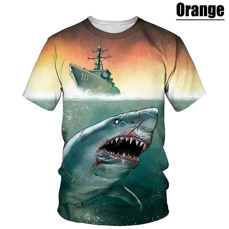 Maglietta da uomo con stampa 3D di squalo, T-shirt estiva a girocollo con motivo di animale marino, Top larghi a maniche corte