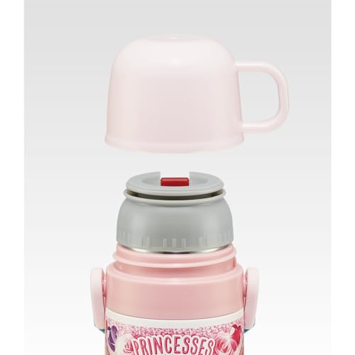 Skater Children's Water Bottle, 2-Way, 470ml (Direct Drinking) or 430ml (Cup Drinking), Disney Princess Design, 24-inch, Girls, Stainless Steel, Insul