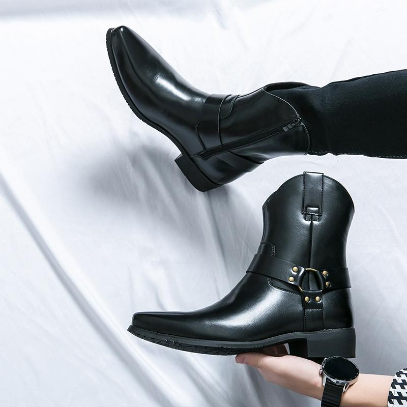 Martin Stiefel Herren High-Top Schuhe spitz Britische Kurzstiefel Winter neue mittelhohe Erhöhung Reißverschluss lässige Lederstiefel