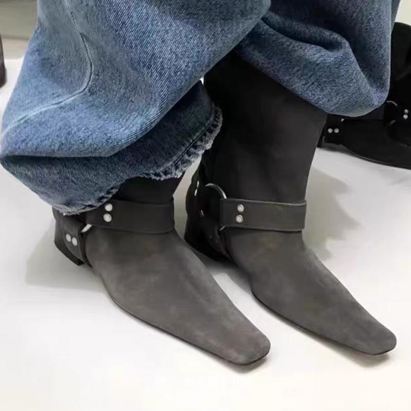 Women Ankle Boots Designer Leather Goth Shoes Luxury Pointed Toe High Heels 2026 Trend Wedges Punk Autumn Boots Snow Botas Mujer