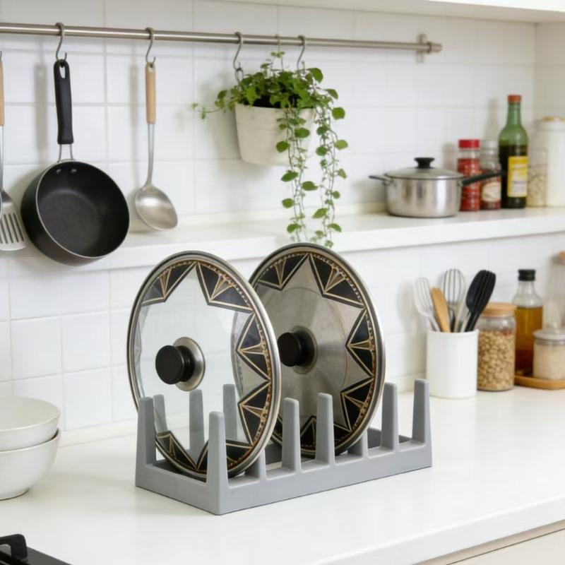 Practical Countertop Rack For Drying And Storing Cookware Lids Dishes Utensils Easy To Clean Plastic Pot Lid Holder