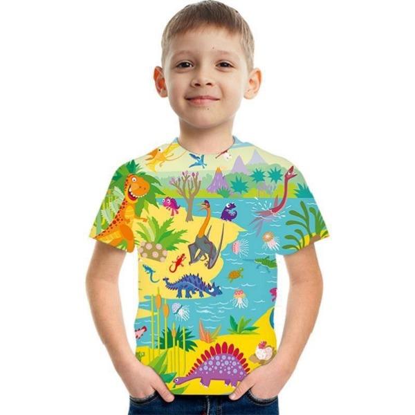 Fashionable Summer Children's Top Creative Colorful Fun Animal 3D Printed T-shirt Boys Comfortable Soft Breathable Short Sleeves T-shirt