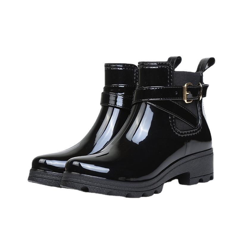 New rain shoes new short tube glossy pvc water shoes women's adult rain boots with elastic Martin rubber shoes