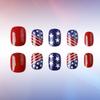Independence Day Short Round Red & Blue Star Fake Nails Set (24 Pieces)