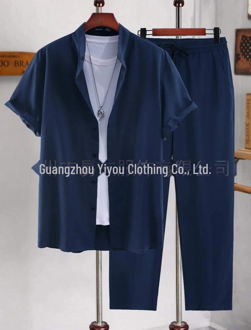 

Мужская мода 2023 года, костюм-кардиган с короткими рукавами Cross-Border M темно-синий