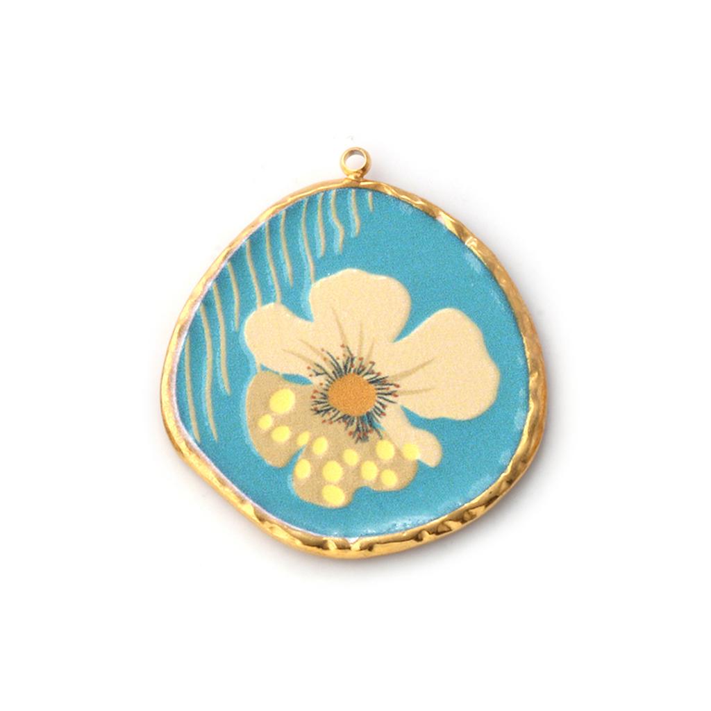 1PC 304 Stainless Steel Pendants 18K Gold Plated Multicolor Flower Natural Scenery Printed Charms for DY Necklace Jewelry Making