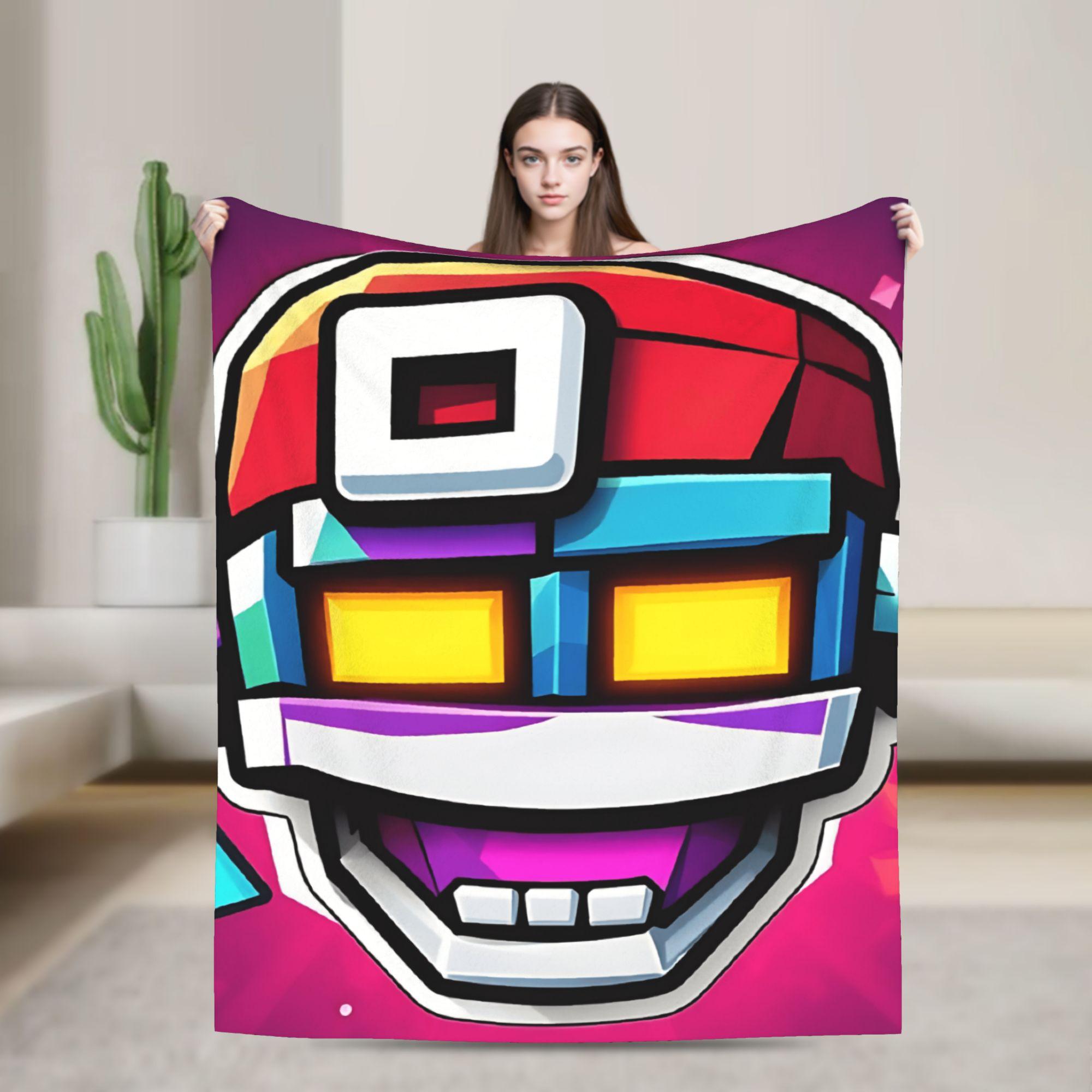 

Geometry Dash Gaming Game Plush Blankets Warm Aesthetic Plush Bedding Throws Couch Chair Sofa Bed Flannel Bedspread Cover 75cmx90cm чёрный