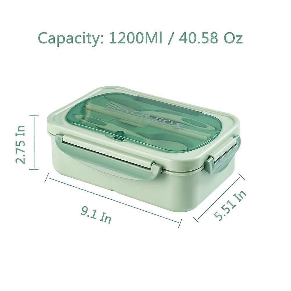 Yetişkinler İçin Öğle Yemeği Kutusu, 3 Bölmeli 1200ml Çocuk Bento Kutusu, Sızdırmaz Bento Öğle Yemeği Kutusu Çatal Bıçak Takımı ile, Yeşil