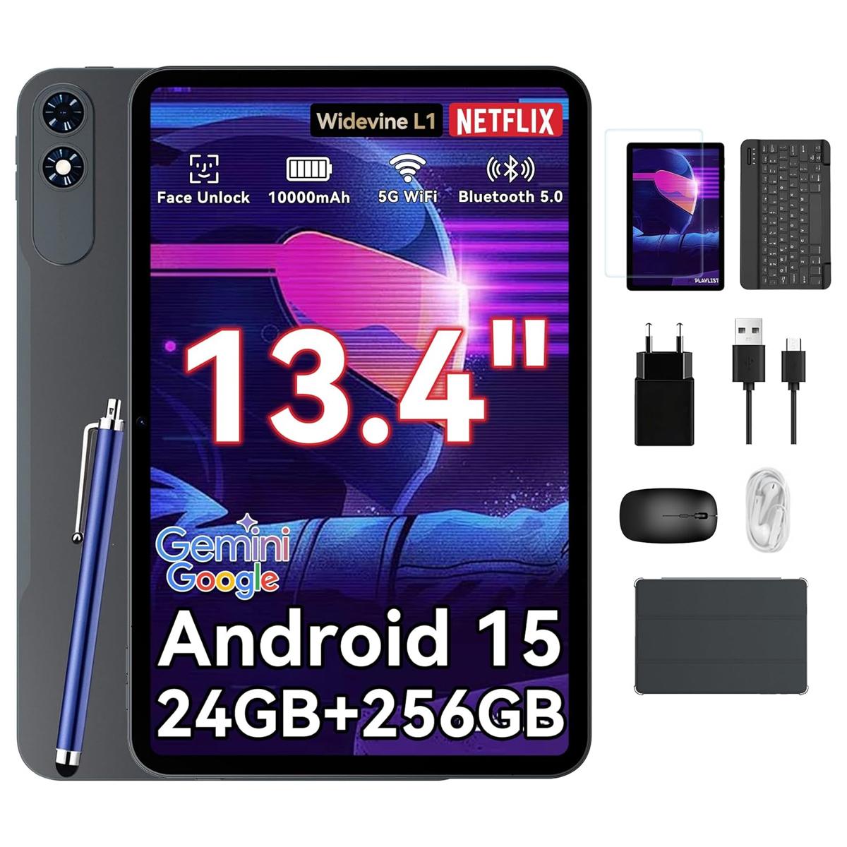 TABWEE T60 Pro Android 15 8GB RAM 256GB ROM Tabletă 13.4  5G WiFi 10000mAh Ecran FHD 1200*1920 Tabletă PC cu tastatură și mouse gri