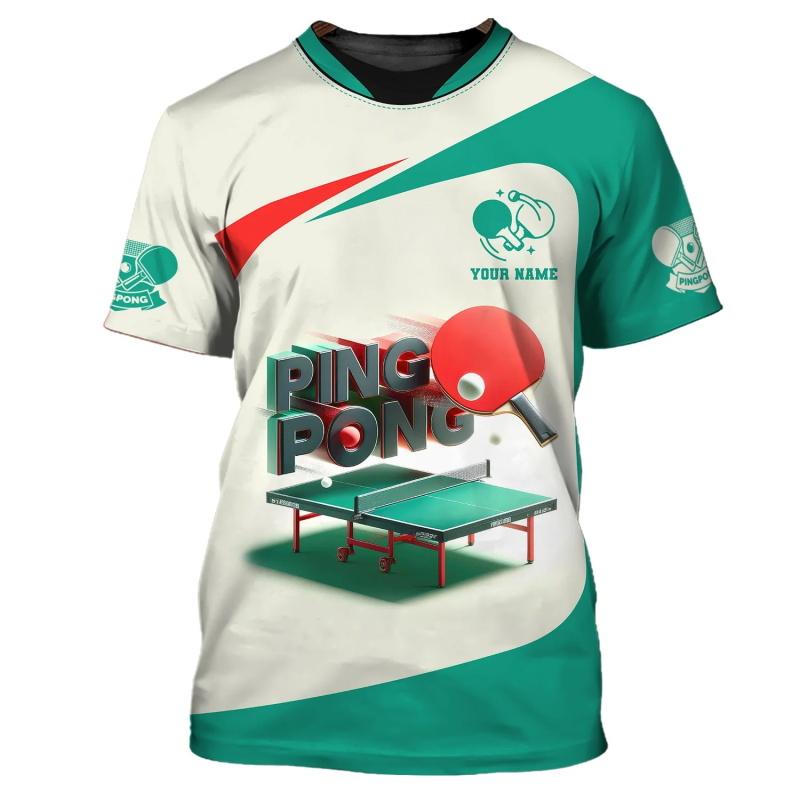 Camisetas de Ping Pong con Estampado Completo para Hombre Verano Manga Corta Cuello Redondo Camisetas de Tenis de Mesa Ropa Camisetas Tallas Grandes para Hombre Tops