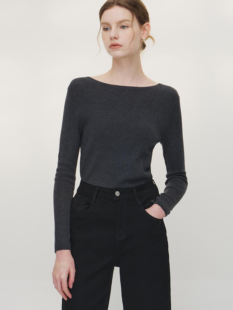 MOMET Moen Block Boat Neck Knit Charcoal
