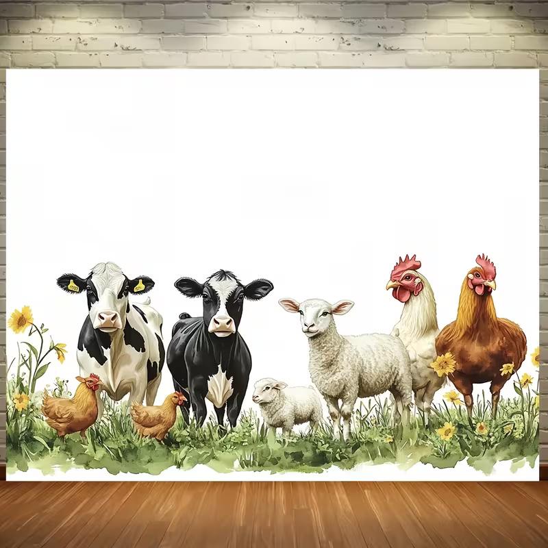 2D Rustic Barnyard Animal Backdrop Cloth for Photo Shoot & Events