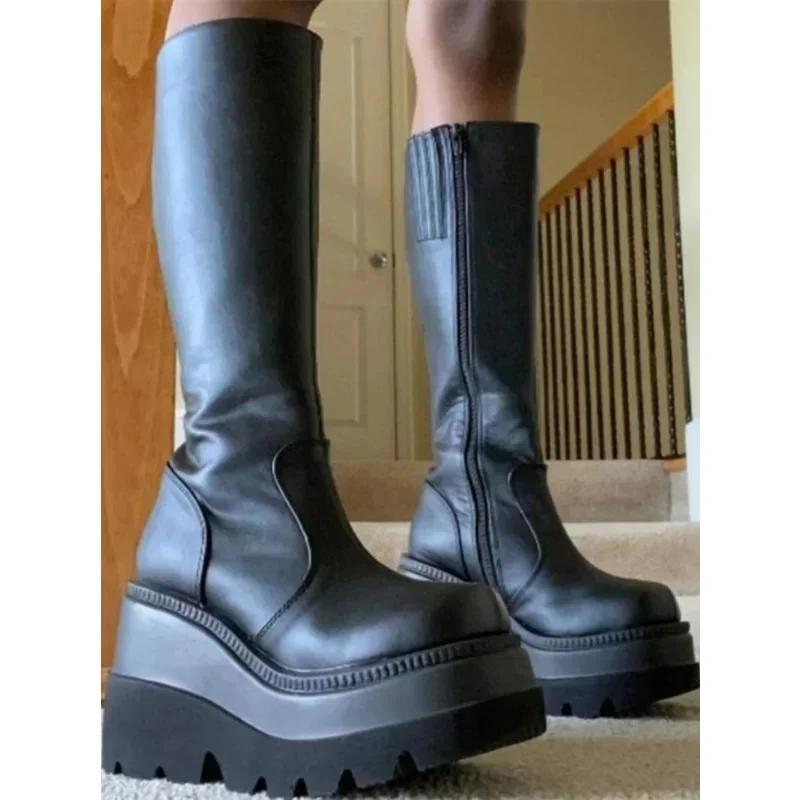 Mode 2024 Neue Mode Plateau Damen Kampf Winterabsätze Qualität Lang Oberschenkelhoch Reißverschluss Kniehoch Stiefel Botas Mujer Plateauschuhe
