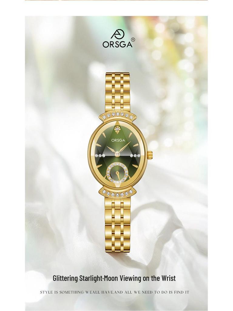ORSGA Women's Oval Diamond-set Fashion Watch with Prismatic Mirror and Quartz Movement