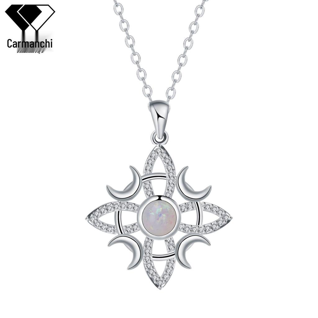 KNN-1071 Opal Celtic Witch Knot Pendant Necklace with Stainless Steel Clavicle Chain