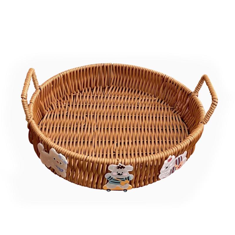 1PC Imitation Rattan Storage Supplies Round Shape Home Storage Tray Party Food Plate Kitchen Handwoven Picnic Food Tray 3 Sizes