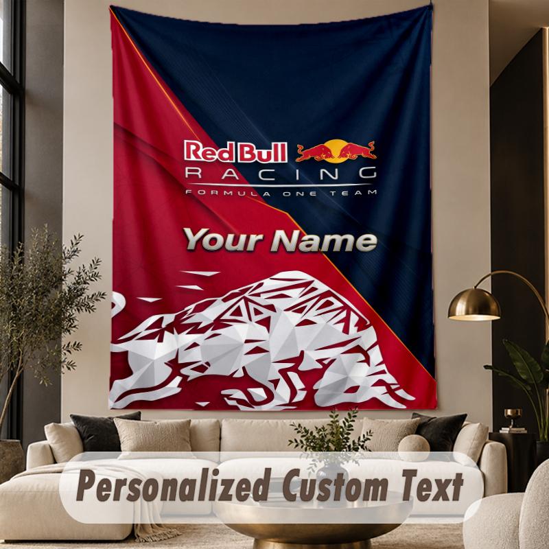 Custom Text Tapestry Red Bull Racing Print Wall Tapestry Indoor Living Room Wall Decor