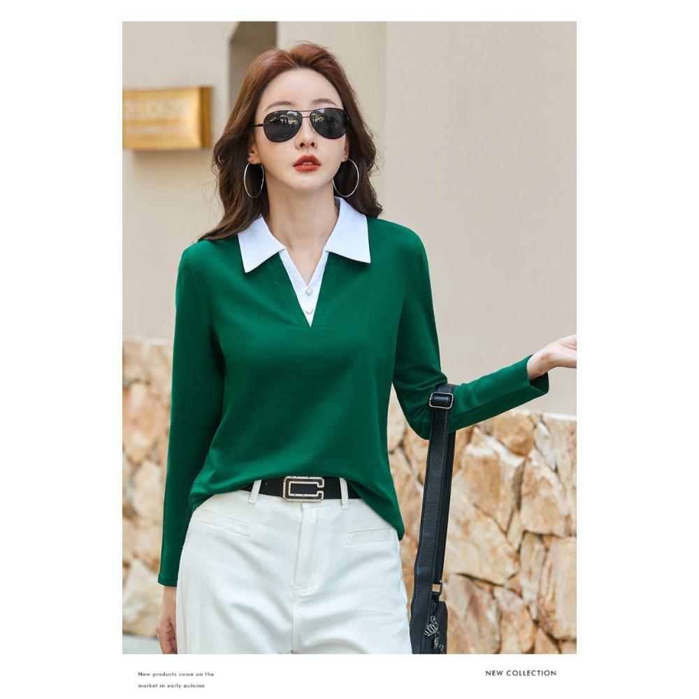 Autumn Winter Women's Long Sleeve T-Shirt Lapel Collar Casual Top