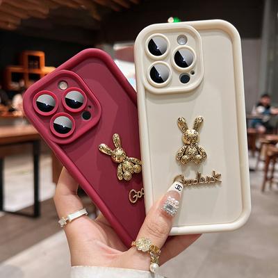 3D Gouden Konijn Telefoonhoesje Voor Samsung Galaxy S25 S24 S23 S22 S21 Ultra Plus FE A52 A32 A53 A13 A33 A52 A34 A54 Siliconen Zachte Cover