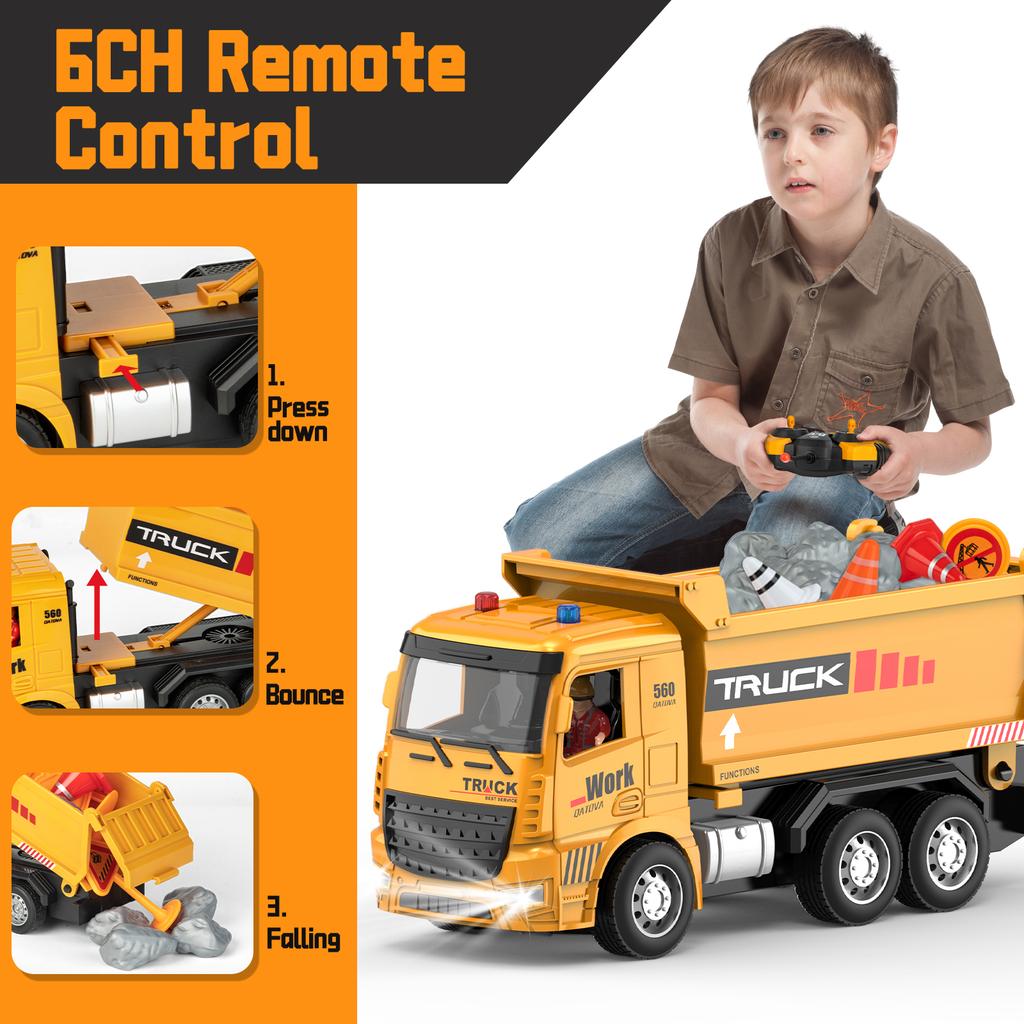 Kbdfa  New 2-In-1 Six Way Remote Control Dump Truck+Mixer Truck Ssimulation Sound One Click Demonstration Children'S Toy