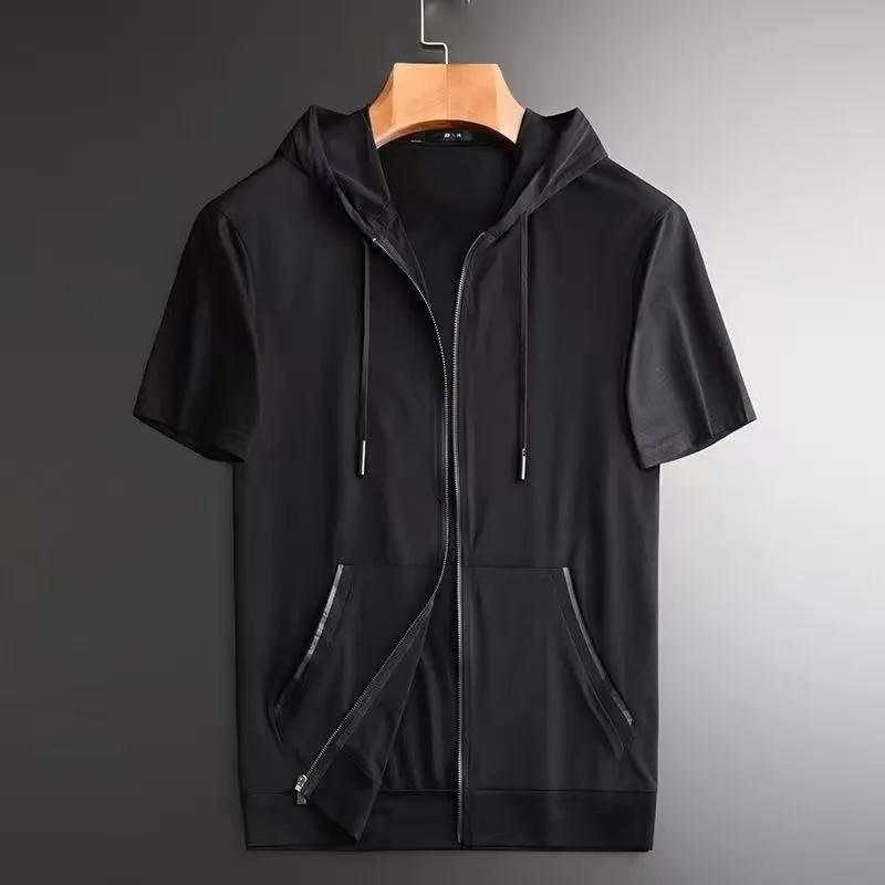 Cardigan cu glugă și mânecă scurtă de vară pentru bărbați: Top Casual Elegant, Respirabil, cu Uscare Rapidă
