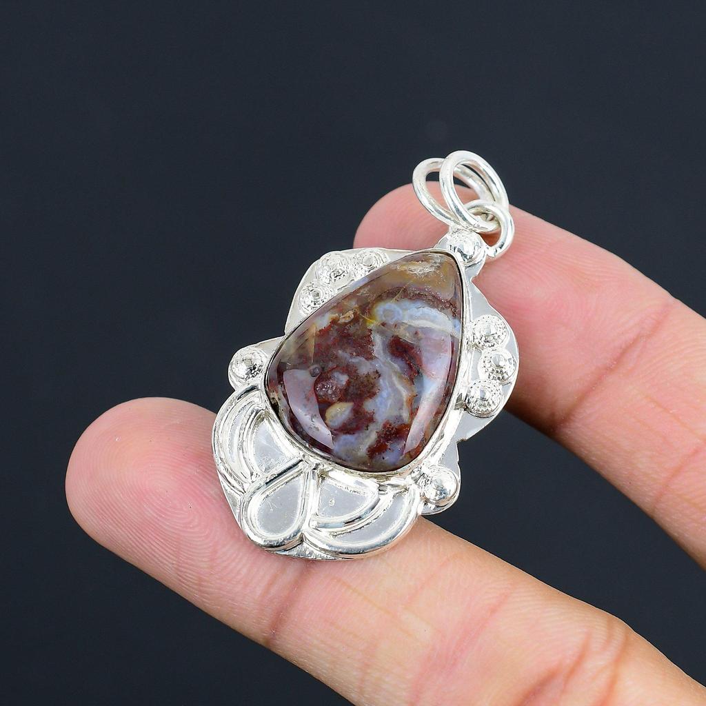 Natural Rainbow Jasper Gemstone Jewelry 925 Sterling Silver Pendant For Women
