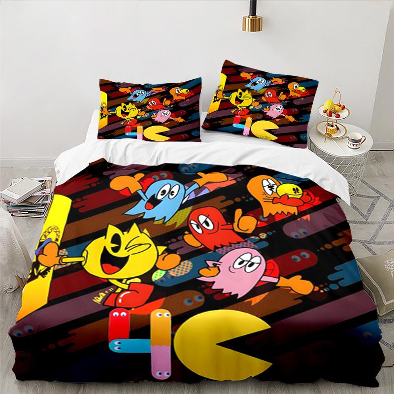 3PCS Game PAC Bedding Set Printed Duvet Cover Closure Includes 1 Duvet Cover & 2 Pillowcases for All Seasons Bedroom Decor