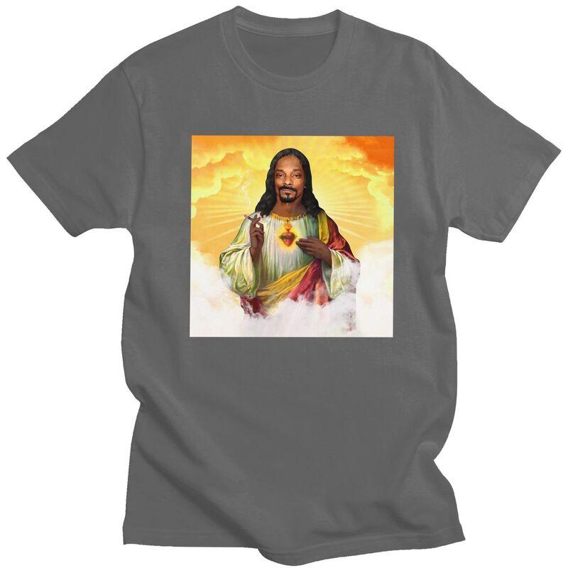 Individuelles Lustiges Heiliger Jesus Snoop Dogg T-Shirt für Männer Kurzarm Freizeit T-Shirt Coole T-Shirts Slim Fit 100% Baumwolle T-Shirt Geschenk