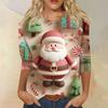 Women's Fashion Casual Round Neck Three-quarter Sleeve Christmas Print T-shirt Top