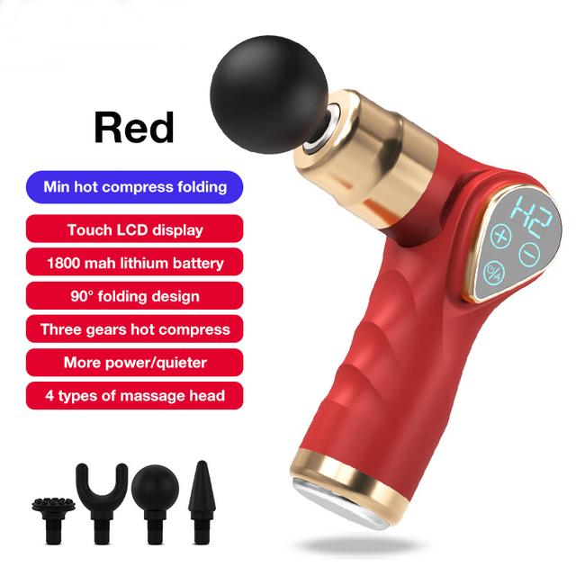 

Folding Hot Compress Massage Gun LCD Display Electric Massager Pain Relief for Body Neck Muscle Relaxation Pain Therapy Type-C Charge червоний