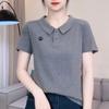 Women's Trendy Summer Cotton T-shirt with Peter Pan Collar - Age-Defying Short Sleeve Casual Top
