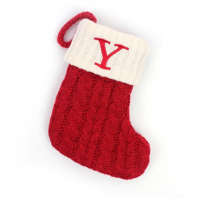 Calcetines Navideños Alphabet Letters Christmas Knitting Stocking Tree Pendant Decorations Christmas Socks Red Snowflake