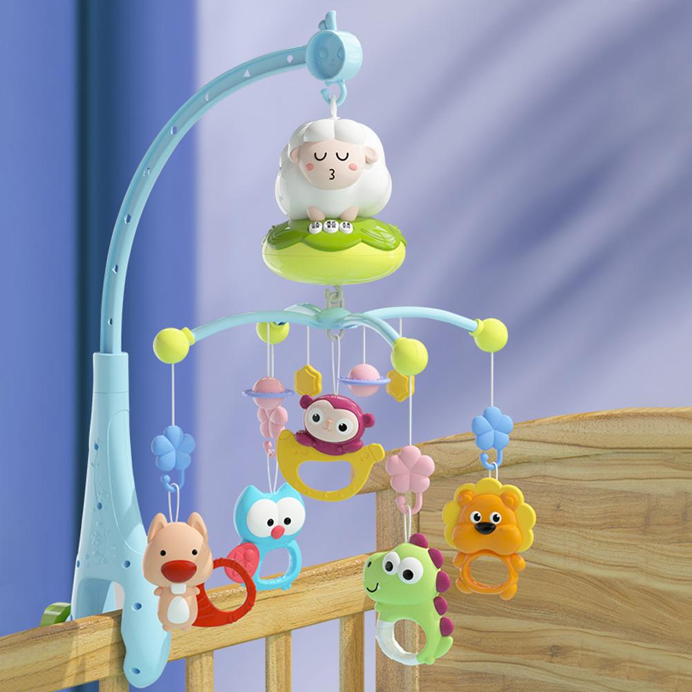 Baby Crib Mobile Multifunctional Musical Rotating Toy with Music and Timer for Newborns Soothing Cute Sheep Blue