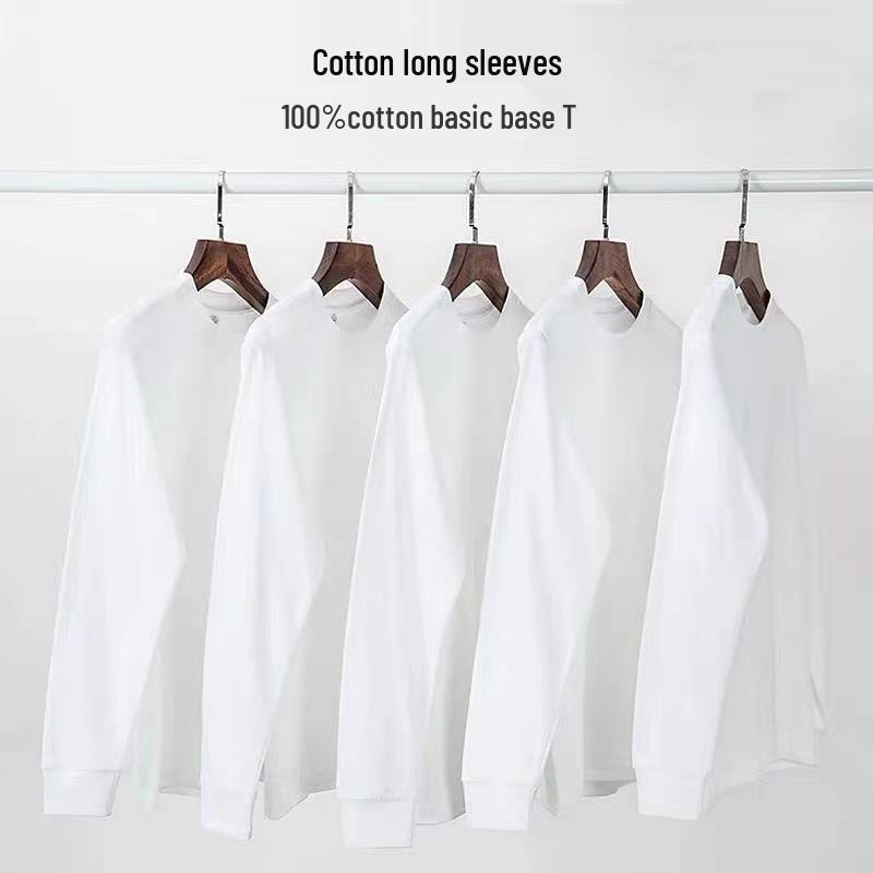 Unisex Cotton Long Sleeve Loose Fit Round Neck Shirt - Spring/Autumn Solid Color T-Shirt