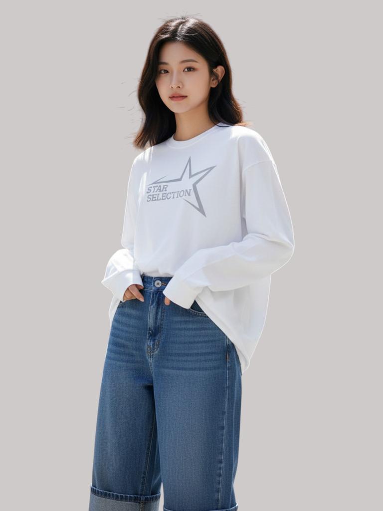 ZBLACK Star Selection Long Sleeve (White-Grey Print)