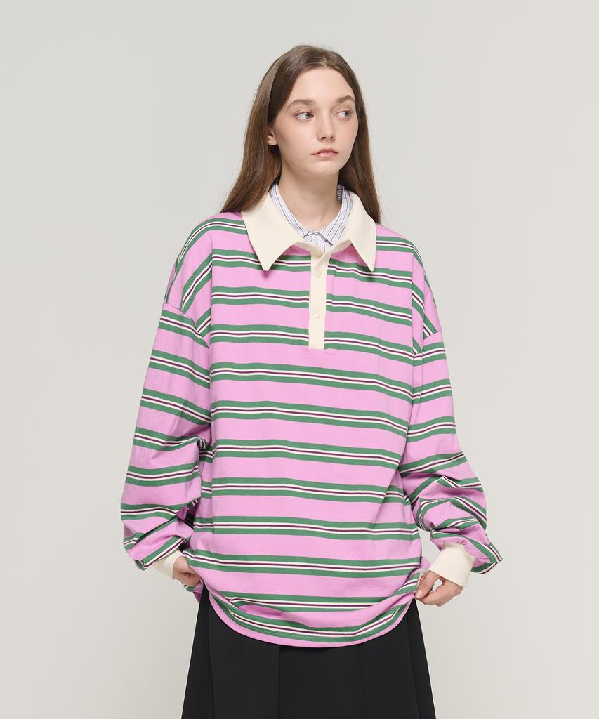 CARGOBROS FOR WOMAN Striped Loose Fit Polo Shirt (Pink)