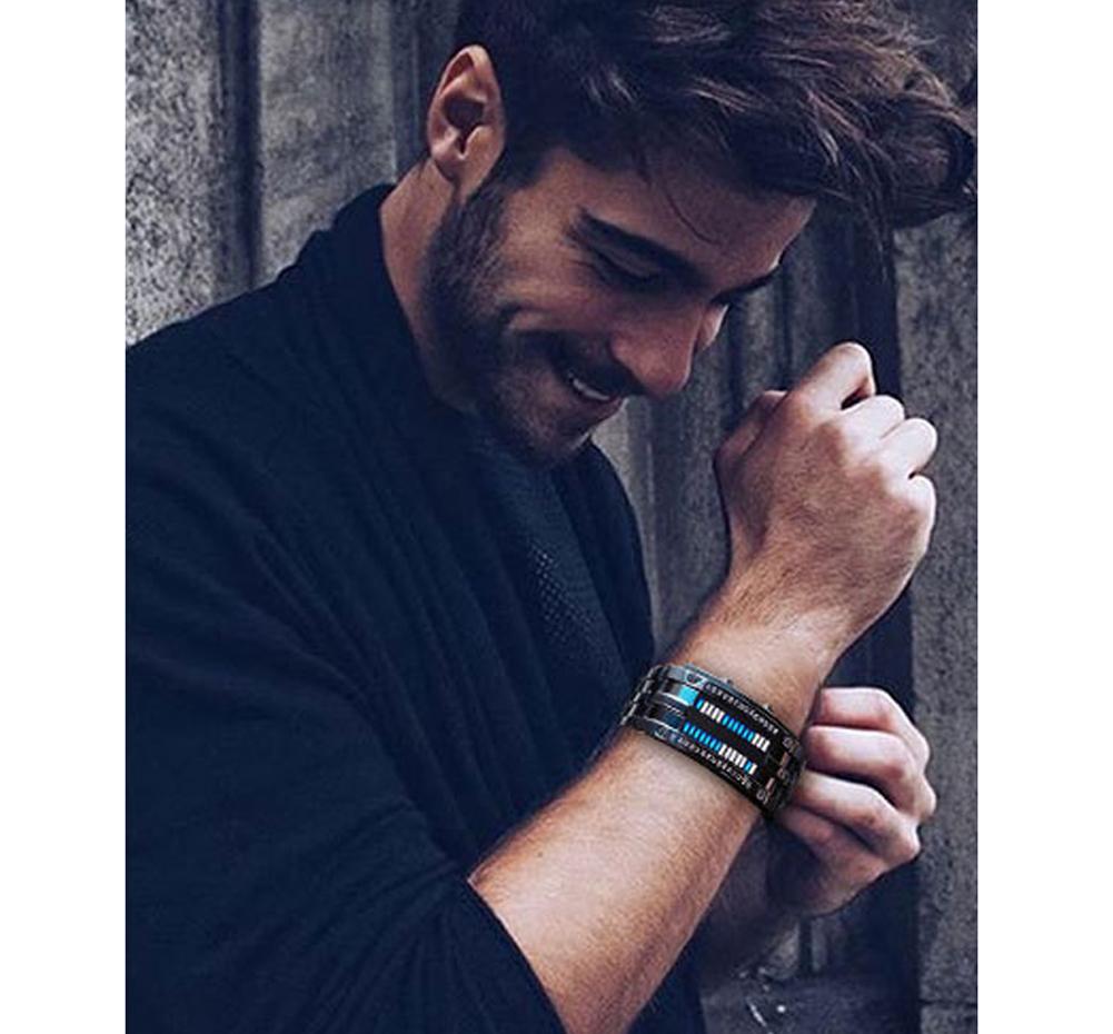 Wasserdichte Vergoldete Uhr Luxus Edelstahl Binär Leuchtende LED Elektronische Anzeige Uhren