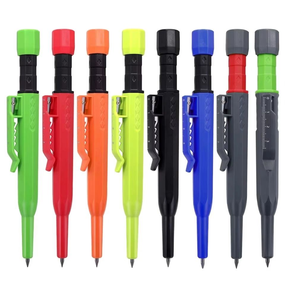 2.8mm Mechanical Pencil Deep Hole Marking with Sharpener/Ruler Solid Carpenter Pencil Long Head Metal Woodworking Marking Tool