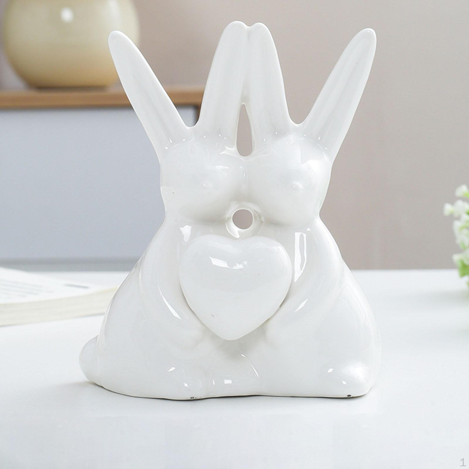 Couple Statue Bunny Figurine Gift Desktop Figure Ceramic Animal Sculpture Easter Decoration for